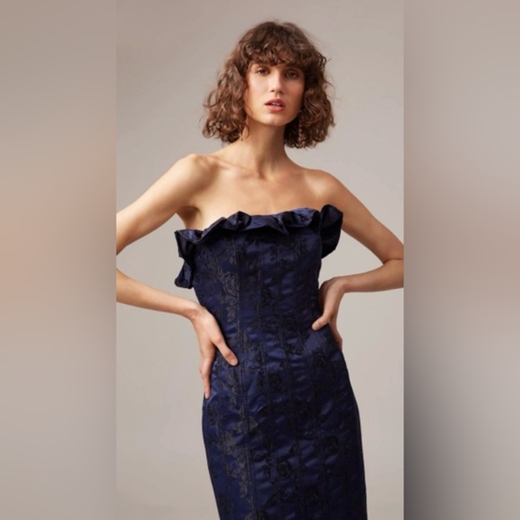 C/MEO COLLECTIVE Women's Levity Strapless Rose Print Midi Dress with Ruffle Hem - Picture 1 of 8